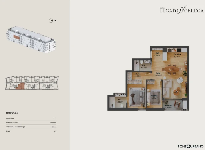 Apartamento T2 para Venda em Glória e Vera Cruz Planta 1