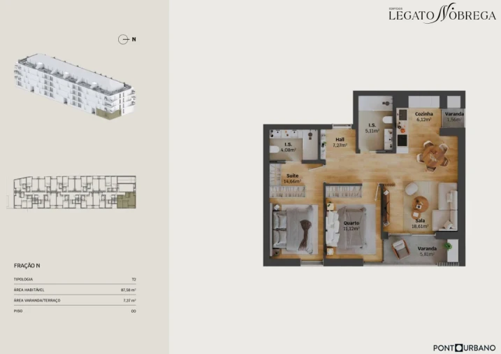 Apartamento T2 para Venda em Glória e Vera Cruz Planta 1