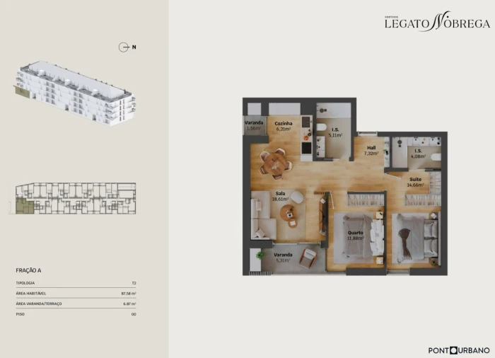 Apartamento T2 para Venda em Glória e Vera Cruz Planta 1