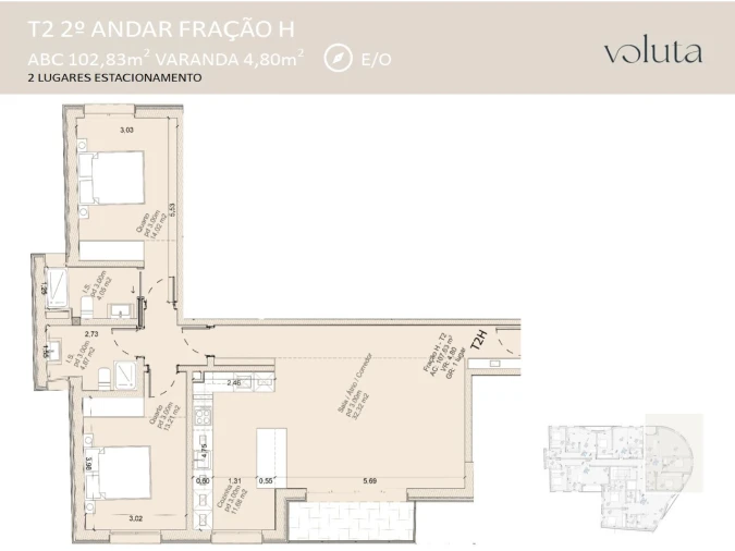 Apartamento T2 para Venda em Santa Clara e Castelo Viegas Planta 1