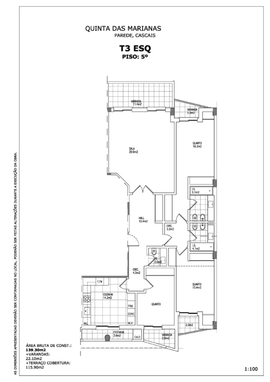 Apartamento T3 para Venda em Carcavelos e Parede Planta 1