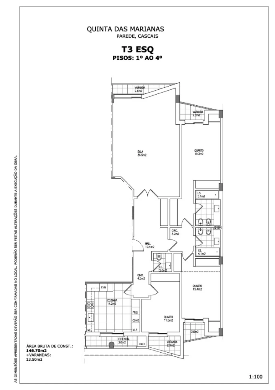 Apartamento T3 para Venda em Carcavelos e Parede Planta 1