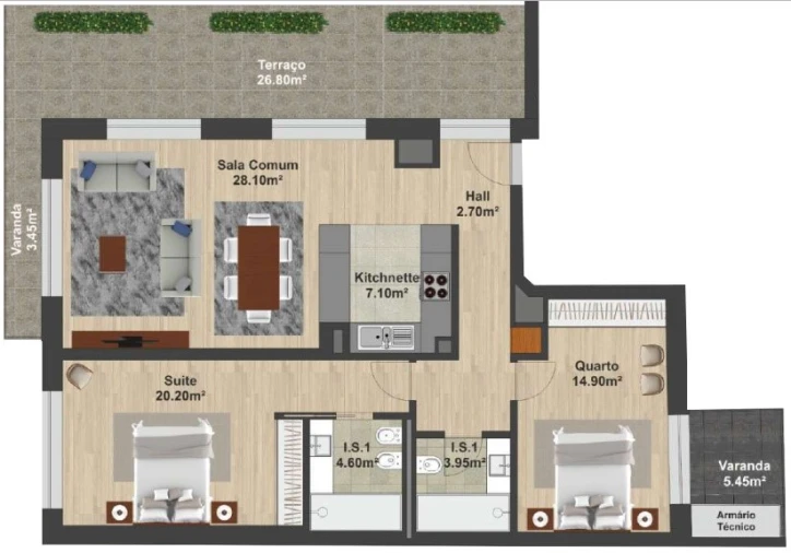 Apartamento T2 para Venda em Avenidas Novas Planta 1