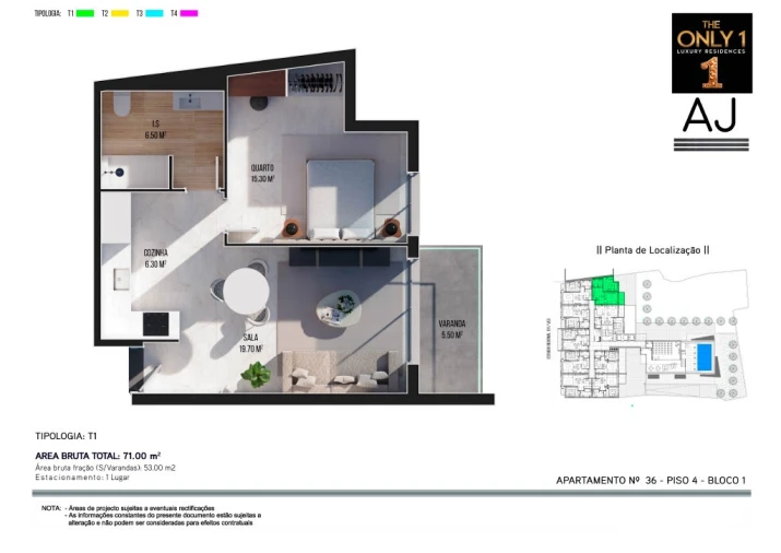 Apartamento T1 para Venda em Ribeira Brava Planta 1