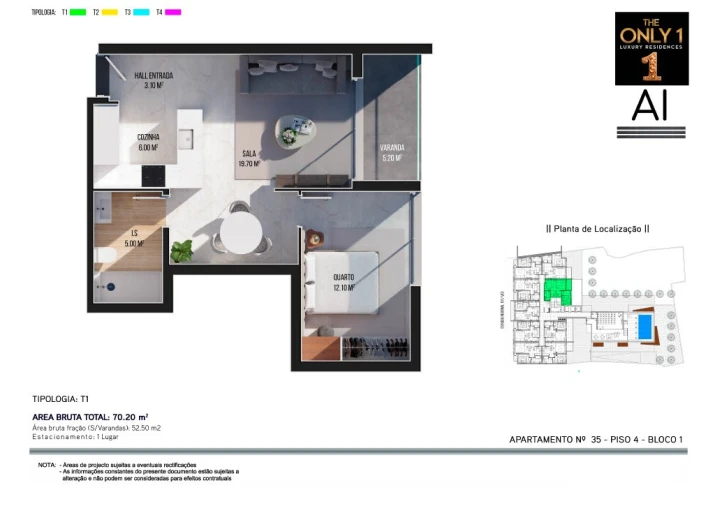 Apartamento T1 para Venda em Ribeira Brava Planta 1