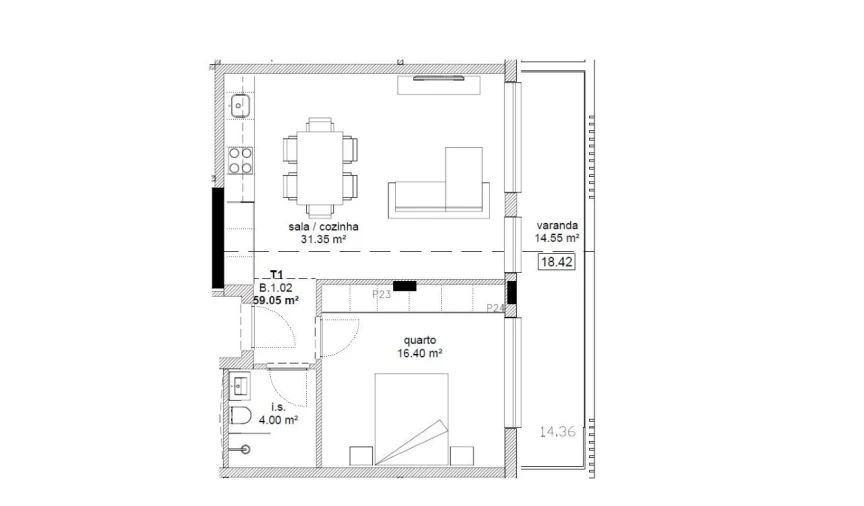 Apartamento T1 para Venda em Glória e Vera Cruz Planta 1