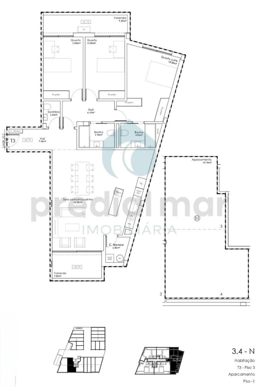 Apartamento T3 para Venda em Gulpilhares e Valadares Planta 1