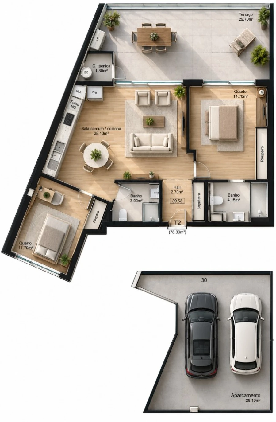 Apartamento T2 para Venda em Gulpilhares e Valadares Planta 1
