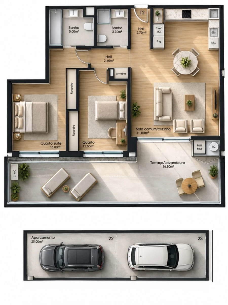Apartamento T2 para Venda em Gulpilhares e Valadares Planta 1