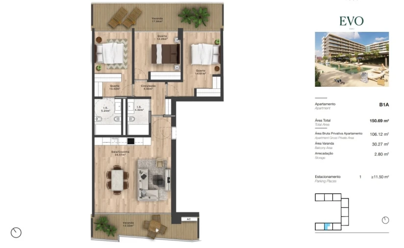 Apartamento T3 para Venda em Faro (Sé e São Pedro) Planta 1