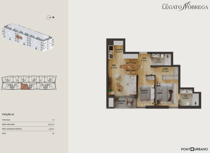Apartamento T2 para Venda em Glória e Vera Cruz Planta 1
