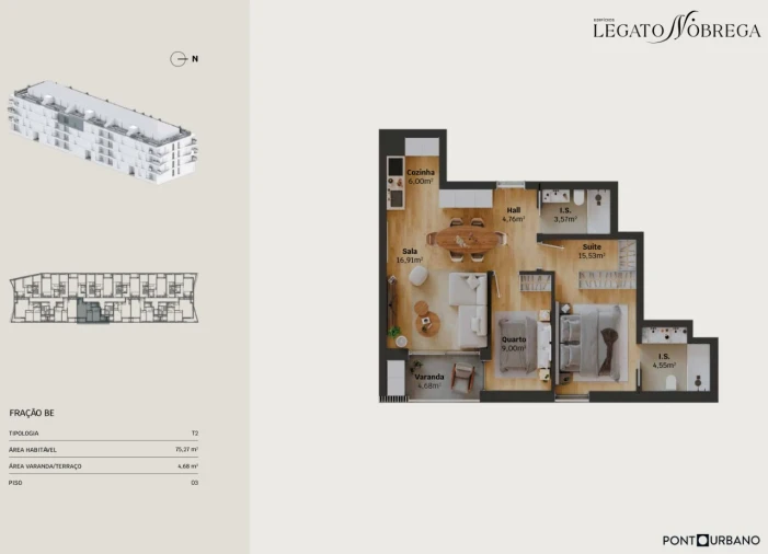 Apartamento T2 para Venda em Glória e Vera Cruz Planta 1