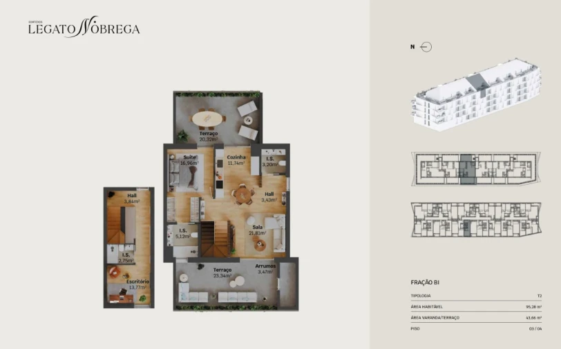 Apartamento T2 para Venda em Glória e Vera Cruz Planta 1