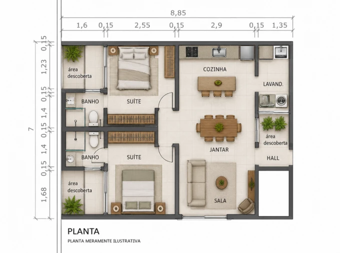 Apartamento T3 para Venda em Avelãs de Caminho Planta 1