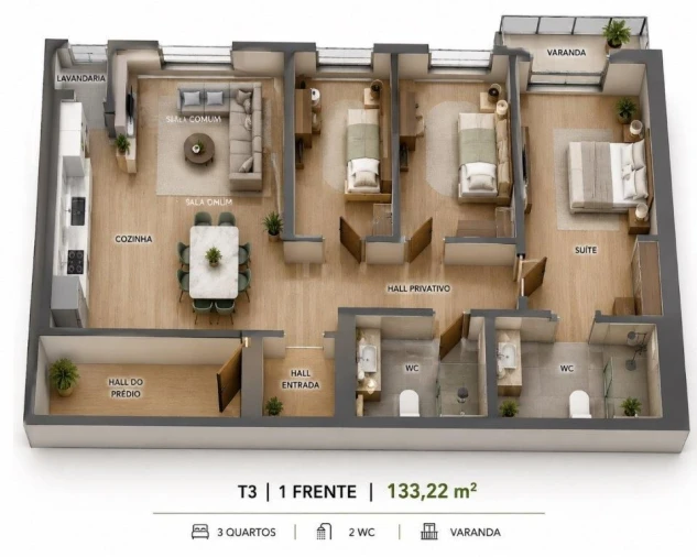 Apartamento T3 para Venda em Alfena Planta 1