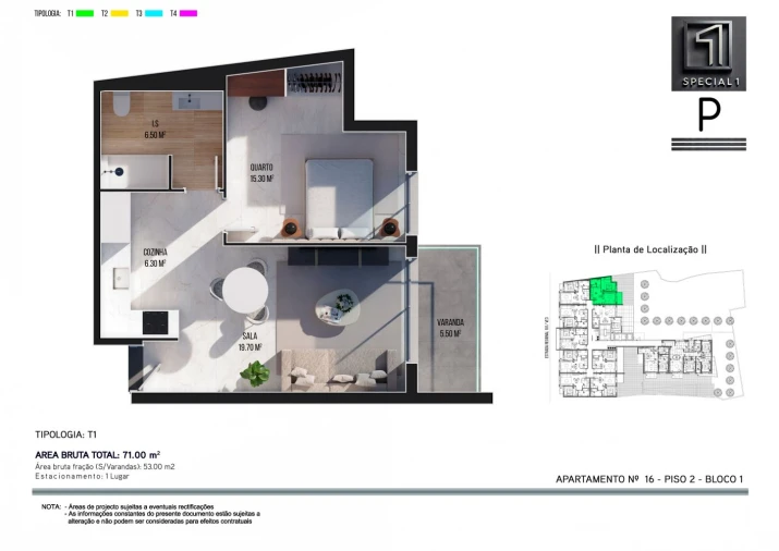 Apartamento T1 para Venda em Ribeira Brava Planta 1