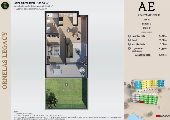 Apartamento T1 para Venda em Calheta Planta 1