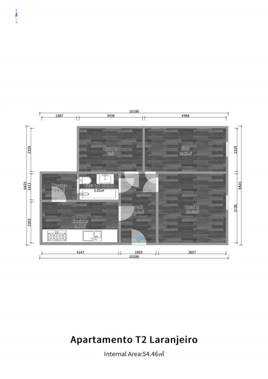Apartamento T2 para Venda em Laranjeiro e Feijó Planta 1