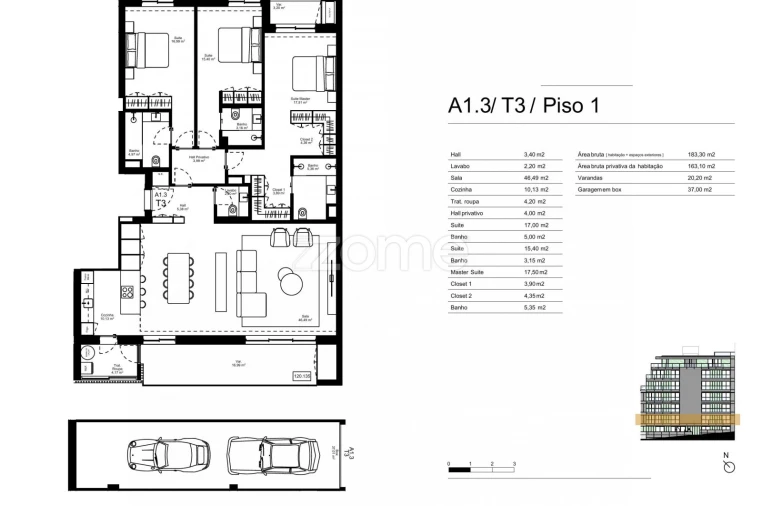 Apartamento T3 para Venda em Gondomar (São Cosme), Valbom e Jovim Planta 1