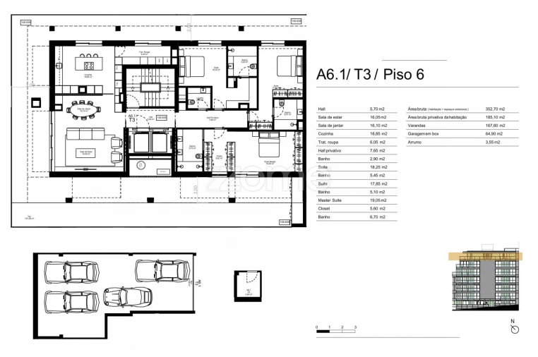 Apartamento T3 para Venda em Gondomar (São Cosme), Valbom e Jovim Planta 1