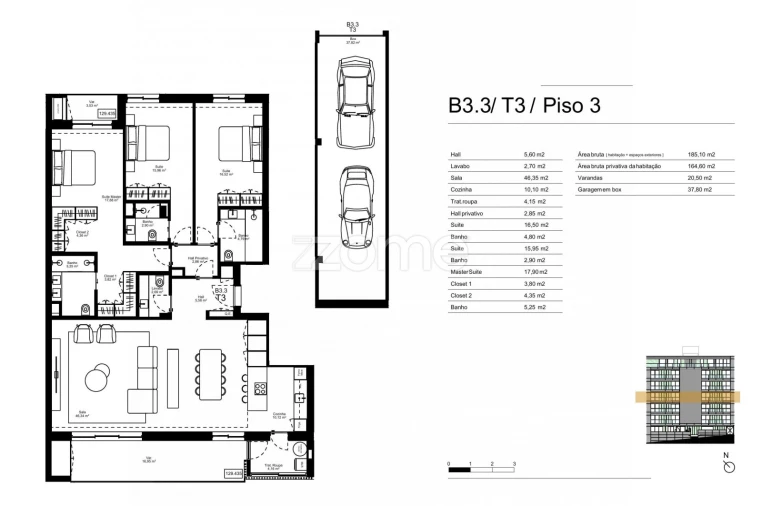 Apartamento T3 para Venda em Gondomar (São Cosme), Valbom e Jovim Planta 1