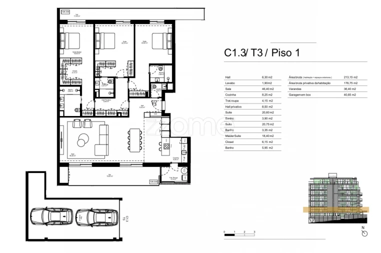 Apartamento T3 para Venda em Gondomar (São Cosme), Valbom e Jovim Planta 1