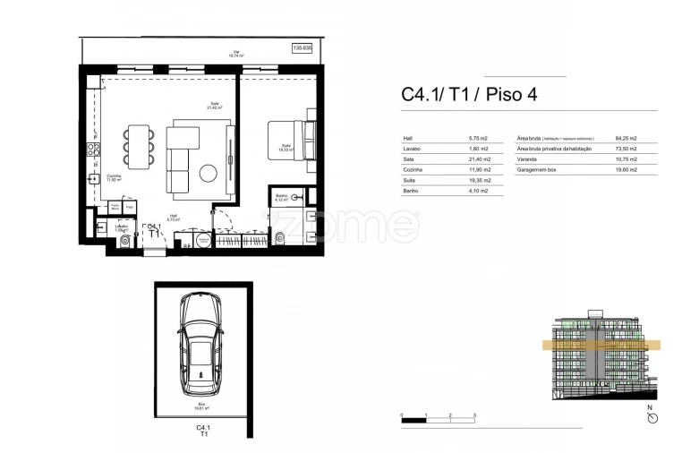 Apartamento T1 para Venda em Gondomar (São Cosme), Valbom e Jovim Planta 1