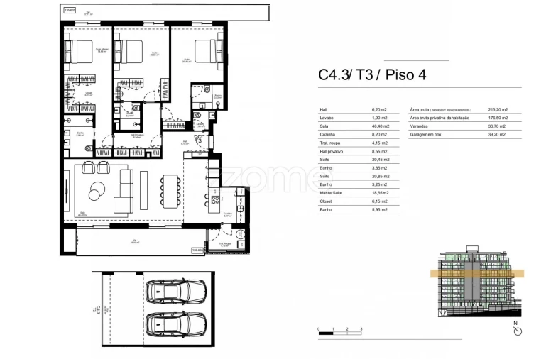 Apartamento T3 para Venda em Gondomar (São Cosme), Valbom e Jovim Planta 1