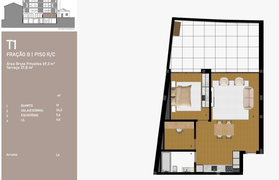 Apartamento T1 para Venda em Custóias, Leça do Balio e Guifões Planta 2