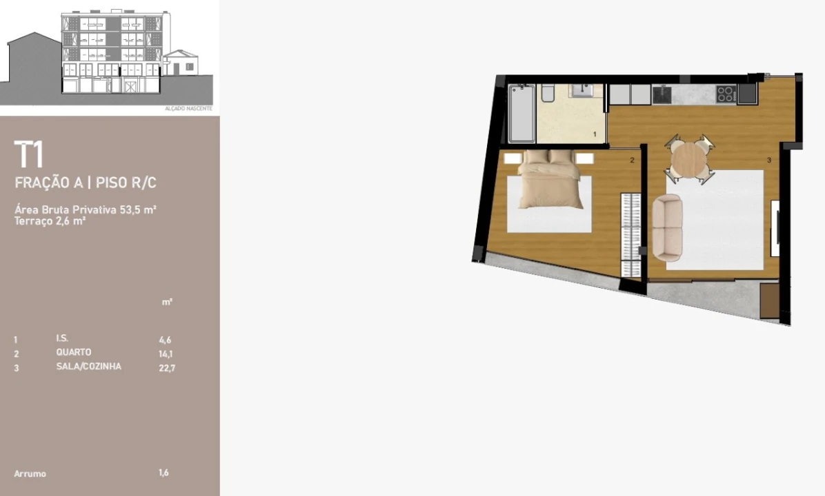 Apartamento T2 para Venda em Custóias, Leça do Balio e Guifões Planta 2