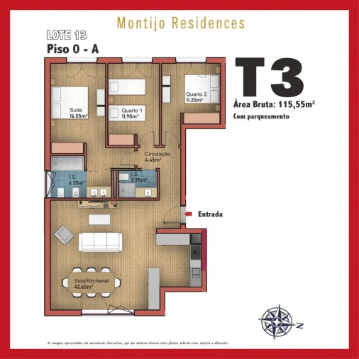 Apartamento T3 para Venda em Montijo e Afonsoeiro Planta 1