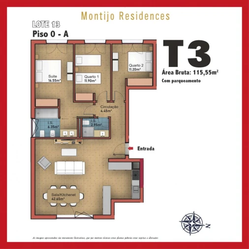 Apartamento T3 para Venda em Montijo e Afonsoeiro Planta 1