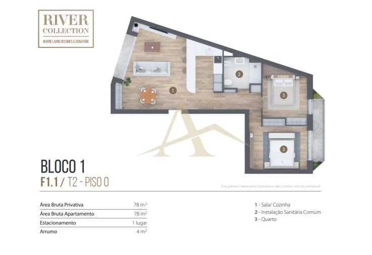 Apartamento T2 para Venda em Aldoar, Foz do Douro e Nevogilde Planta 1