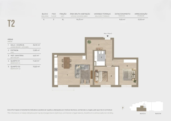 Apartamento T2 para Venda em Montijo e Afonsoeiro Planta 1