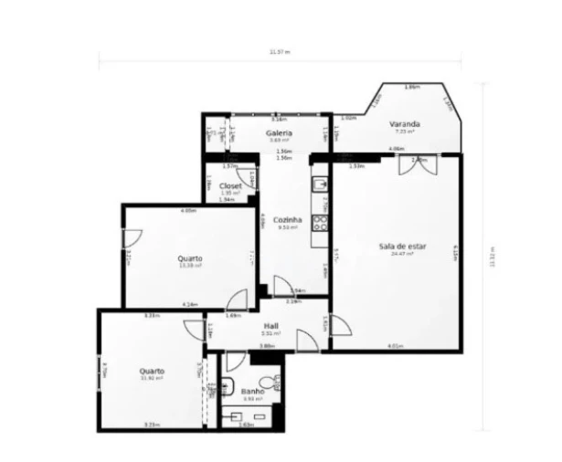 Apartamento T2 para Venda em Carcavelos e Parede Planta 1
