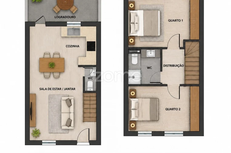 Moradia T2 para Venda em Abrigada e Cabanas de Torres Planta 1