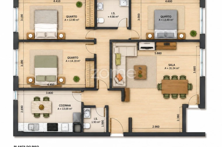 Apartamento T3 para Venda em Costa da Caparica Planta 1
