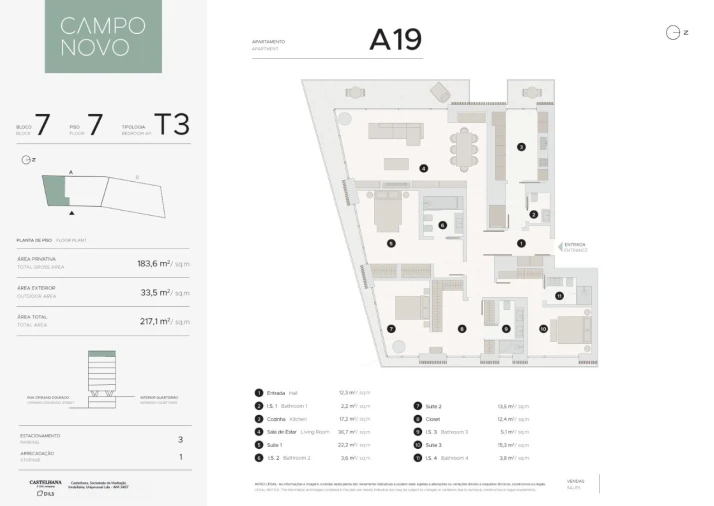 Apartamento T3 para Venda em Lumiar Planta 1