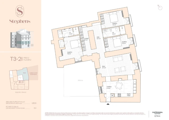 Apartamento T3 para Venda em Misericórdia Planta 1
