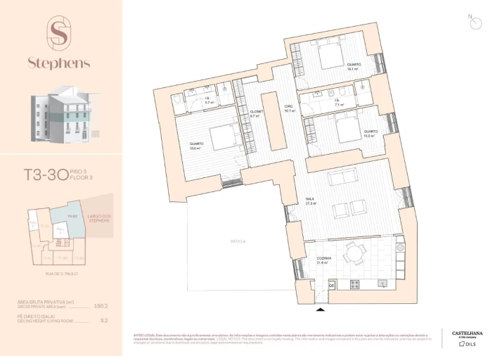 Apartamento T3 para Venda em Misericórdia Planta 1