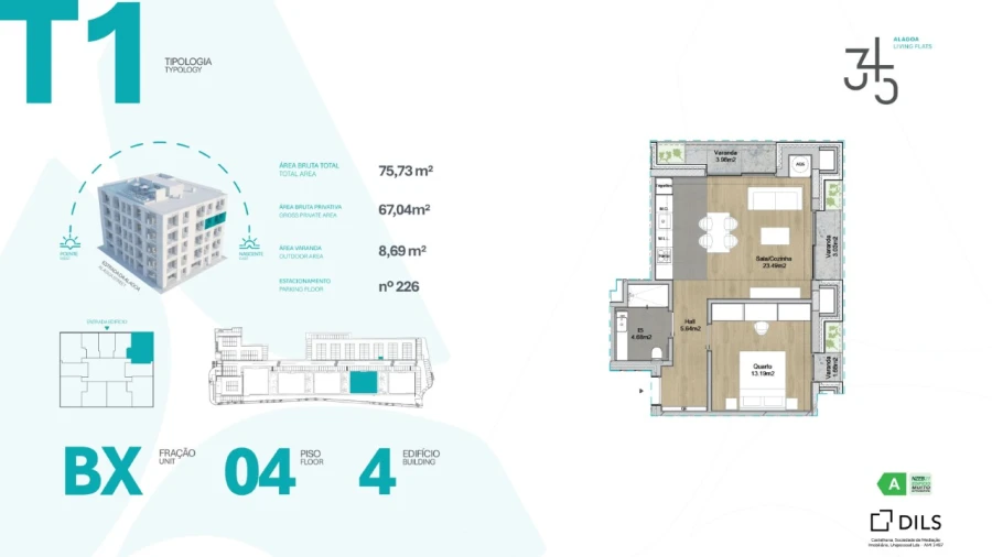 Apartamento T1 para Venda em Carcavelos e Parede Planta 1