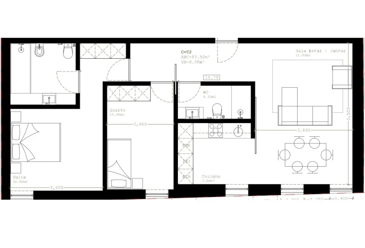 Apartamento T2 para Arrendamento em Glória e Vera Cruz Planta 1