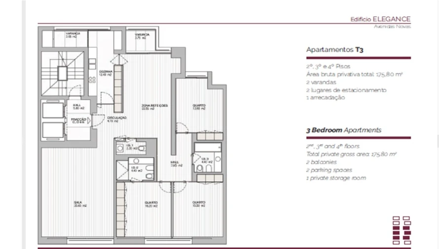 Apartamento T3 para Arrendamento em Avenidas Novas Planta 1