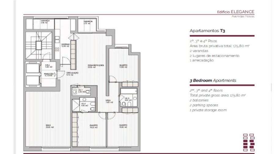 Apartamento T3 para Arrendamento em Avenidas Novas Planta 1