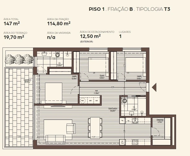 Apartamento T3 para Venda em Canelas Planta 1