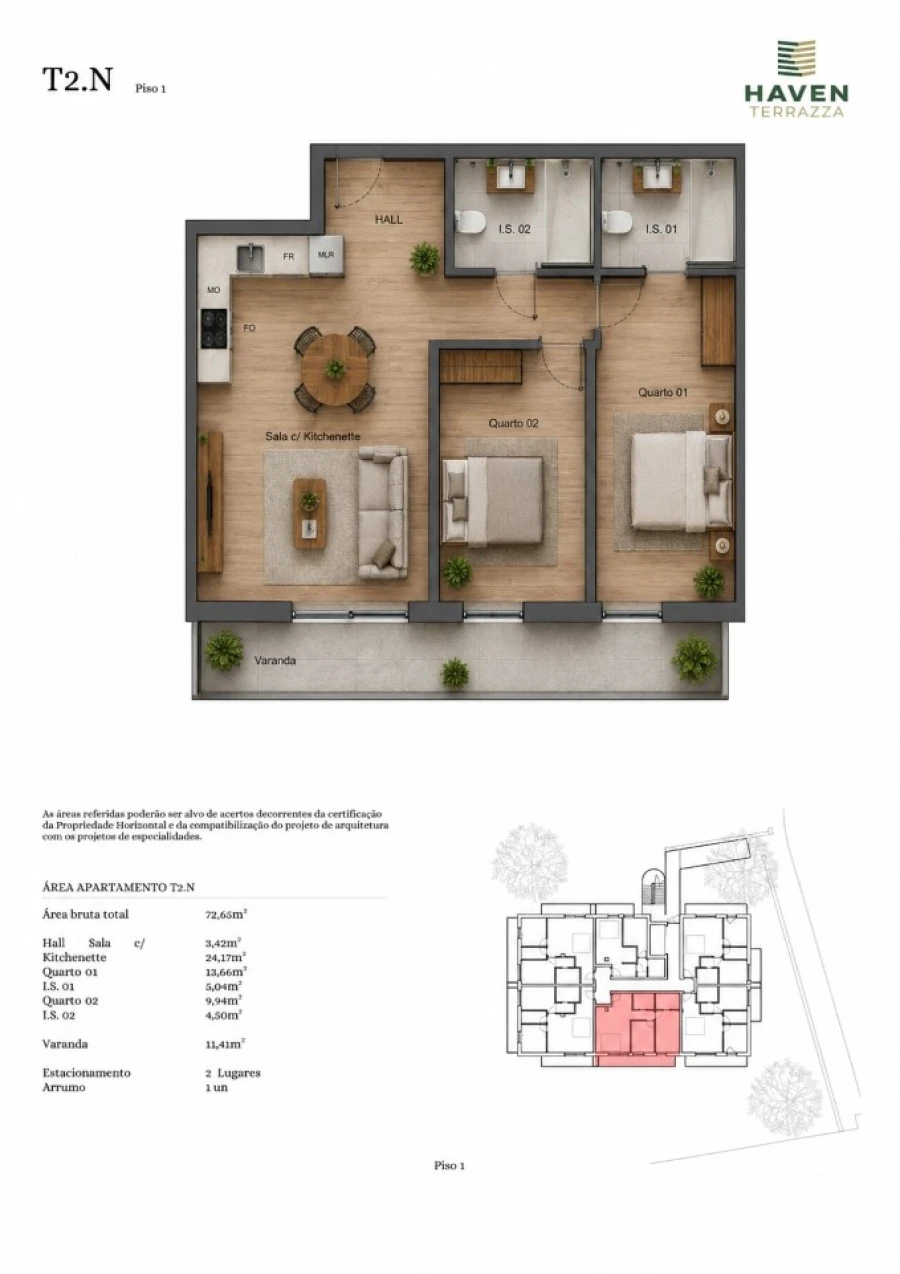 Apartamento T2 para Venda em Gondomar (São Cosme), Valbom e Jovim Planta 1