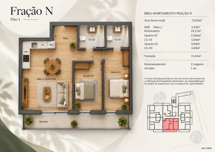 Apartamento T2 para Venda em Gondomar (São Cosme), Valbom e Jovim Planta 1