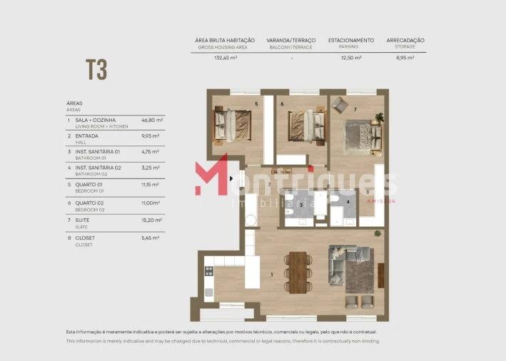Apartamento T3 para Venda em Montijo e Afonsoeiro Planta 1