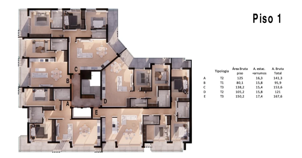 Apartamento T2 para Venda em Costa da Caparica Planta 1
