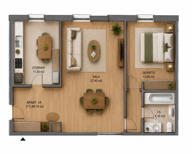 Apartamento T1 para Venda em Santa Maria Maior Planta 1